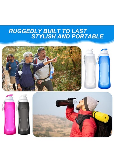 Zopeal 4 Adet Katlanabilir Su Şişeleri Silindir Silikon Silikon Katlanabilir Sızıntı Düzeltici Su Şişeleri Spor Seyahat Binicilik Kamp Yürüyüş Sırt Çantası Kırmızı-Siyah