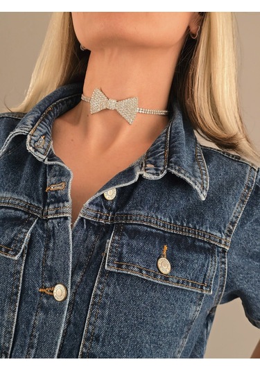 Papyon Model Rhinestone Choker Tasma Model Gold Renk Kolye Gold Çok Renkli