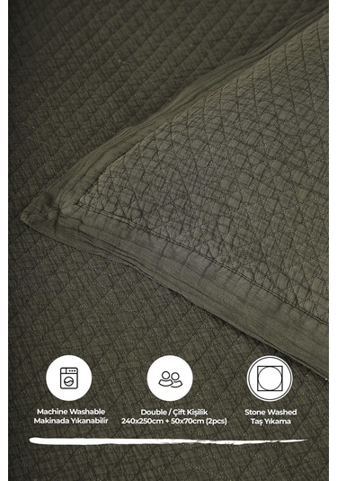 Evlen Home %100 Pamuk Çift Kişilik Özel Taş Yıkama Yatak Örtüsü Lüks Yumuşak Dayanıklı Modern Vitali Yeşil