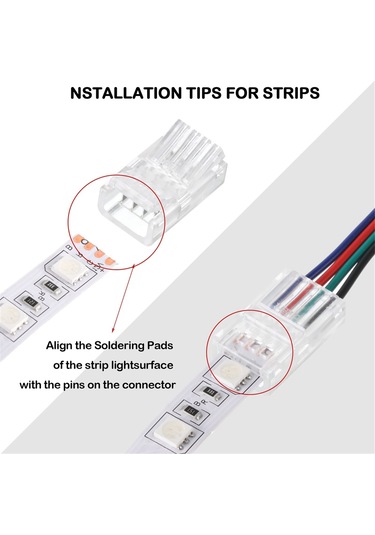 Xurunkeji Led Işık Şeridi Konnektörleri 20 Su Geçirmez Led Adaptör Konnektörü Lehimsiz Led Işık Şeridi Konnektörleri 4 Pin 10mm