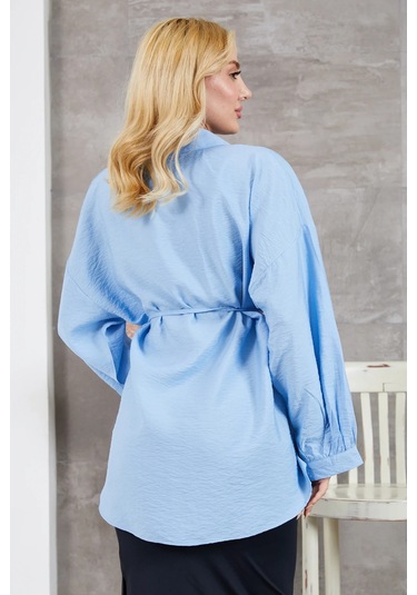 İp Kemerli Gömlek Mavi