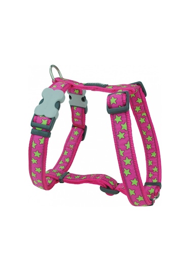 Reddingo Pembe Üzerine Lime Yıldızlı Köpek Göğüs Tasması L / 25 MM Pembe