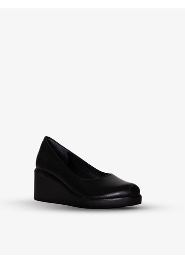 215551114-1 Siyah Deri Napa Kadın Topuklu Ayakkabı Siyah