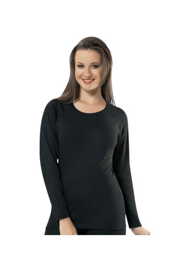Kadın Siyah Uzun Kollu Üst Termal Sıcak Tutan Içlik Siyah