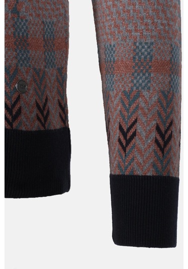 Erkek Triko Lacivert Bisiklet Yaka Desenli Slim Fit Pamuklu Kazak Ncs Jeans 3721 Lacivert