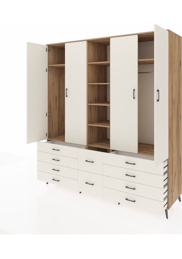 Kronos Dolap 9 Raflı 10 Çekmeceli 2 Askılı 220x59x243 Çam-aytaşı/aytaşı Aytası/aytası