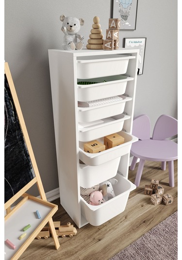 %100 Mdf - Xl Mono 7 Sepetli Oyuncak Dolabı Beyaz