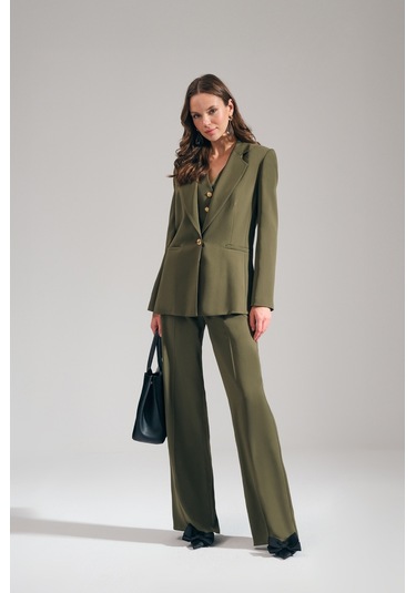Explosion Kadın Yüksek Bel Cepli Pantolon 42621 Haki Haki