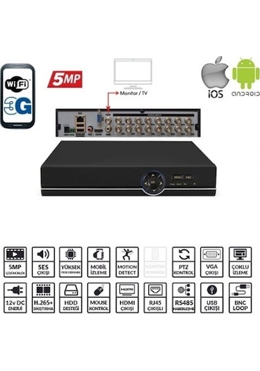 Ezcool EZ-8516AHD 16 Kanal 5 MP 1 HDD Xmeye XVR Kayıt Cihazı