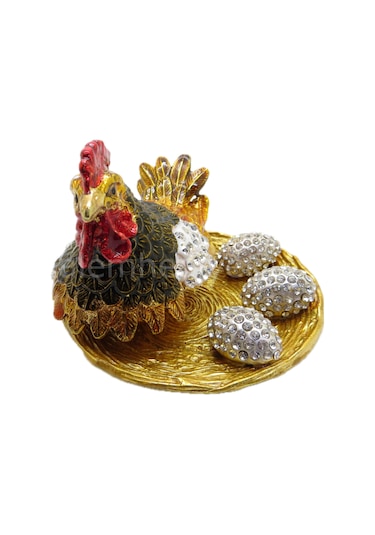 Swarovski Taşlı Yumurtalı Tavuk - Gizli Hazneli Masaüstü Hediyeli