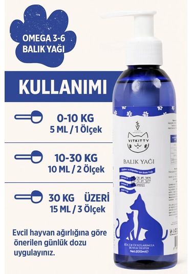 Vitkitty Kedi Ve Köpekler İçin Balık Yağı Deri Tüy Eklem Ve Genel Sağlık Destekleyici 200 Ml