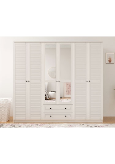 Rabi Mobilya Diva Country 6 Kapak 2 Çekmece Aynalı Mega Gardırop