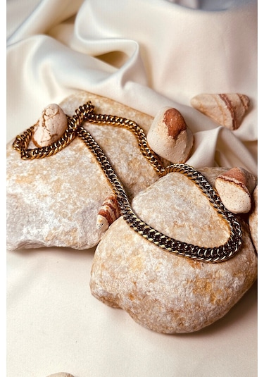 Life Gurme Zincir Model Altın Gold Renk Şık Paslanmaz Çelik Kolye