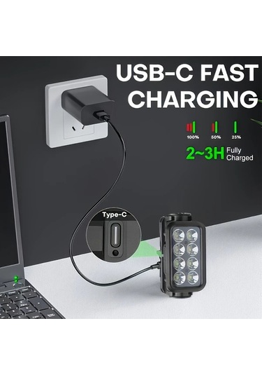 Xuweiwei 3 Parça Goldencentury Şarj Edilebilir 8 Led Outdoor Baş Feneri 5 Modlu Usb Şarjlı 18650 Pil Kampçılık Koşu Balık Tutma Acil Durumlar Bakır - Siyah