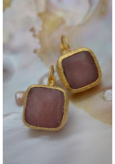 Stoneage Pembe Kuvars El Yapimi Küpe Altın