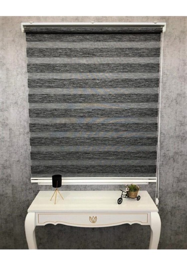 Bambu Raks Koyu Gri Zebra Perde Koyu Gri