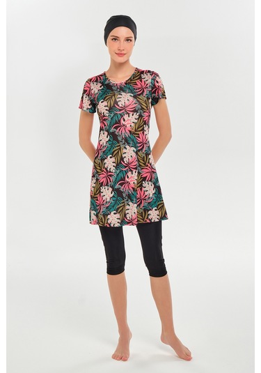 Kısa Kollu Yarı Kapalı Mayo 3601 Siyah Siyah