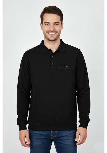 Dynamo Erkek Polo Yaka Cepli Selanik Sweatshirt Regular Kalıp Bgl-st04923 Siyah