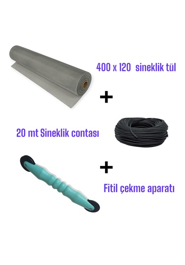 20 Mt Siyah Sineklik Contası + Fitil Çekme Aparatı + 400x120 Cm S