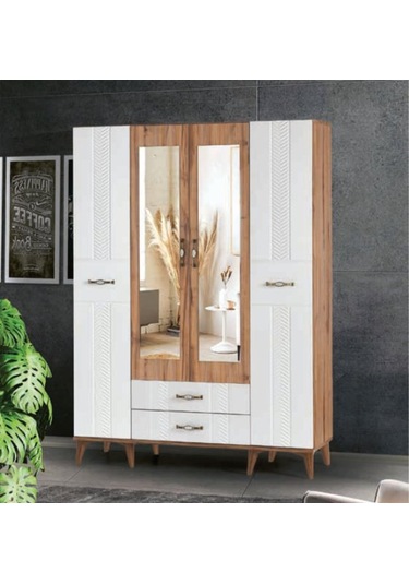 Bera Ceviz - Beyaz 4 Kapılı Tuğçe Dolap