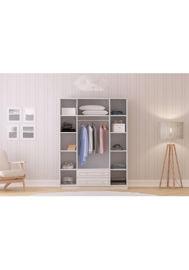 Lina Country 4 Kapak 2 Çekmeceli Aynalı Mega Gardırop Beyaz