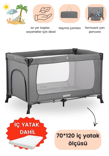 Ozmo Aura Oyun Parkı 70x120 Cm + Yataklı Gri