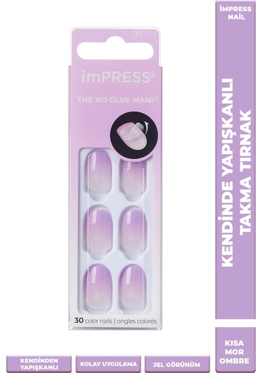 İmpress Color Kendinden Yapışkanlı Takma Tırnak Kısa Ombre Mor