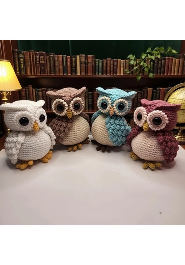 Oldfriend Döner Başlı Beyaz Kahverengi Mavi Pembe Baykuş Tığ İşi Kiti Yapım Seti