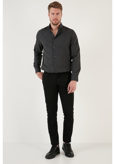 Buratti Pamuklu Regular Fit Düğmeli Yaka Kışlık Erkek Gömlek Cf24W127079 Antrasit