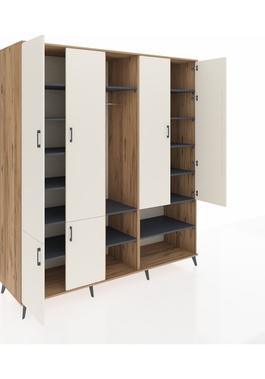 Kronos Dolap 15 Raflı 5 Kapaklı Tek Askılı 220x59x243 Çam-aytaşı/antrasit Aytası/antrasıt