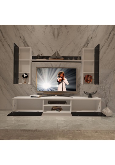 Decoraktiv Eko 5db Mdf Dvd Tv Ünitesi Tv Sehpası Beyaz - Siyah