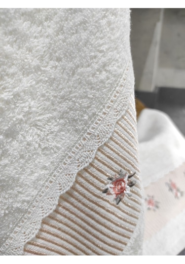 %100 Pamuk & Nakışlı Havlu Takımı - 2'li Dantelli Havlu Seti - 40x60 Cm Somon Somon