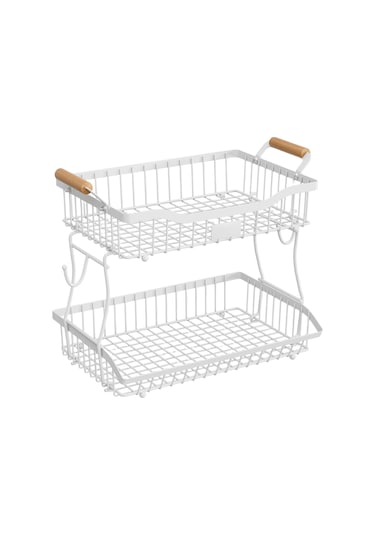 Suntek Otel Tezgah Üstü Mutfak Için 2 Katlı Meyve Sepeti Beyaz