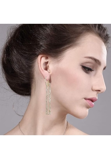 Altın Geometrik Dikdörtgen Kübik Zirkonyum Yapay Elmas Uzun Dam Gold