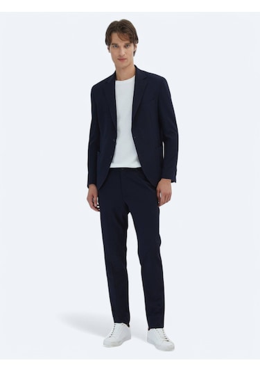 Kip Lacivert Desenli Modern Fit Takım Elbise Lacivert