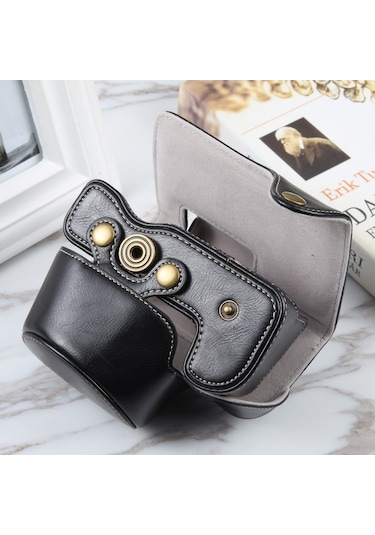 Sones Nikon Z50 / Z30 Kamera Uyumlu Tam Vücut Manyetik Deri Kamera Çantası Askılı Siyah