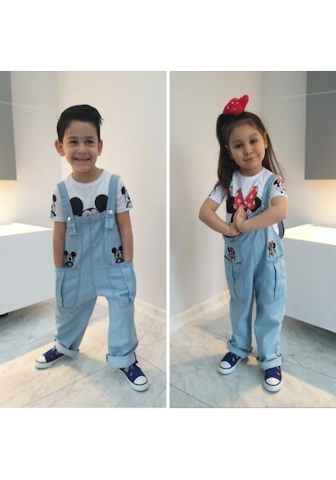 Modavals Mınnıe & Mıckey Tulum Kardeş Kombin Mınnıe Bahçıvan Tulum & Tshırt Mavi