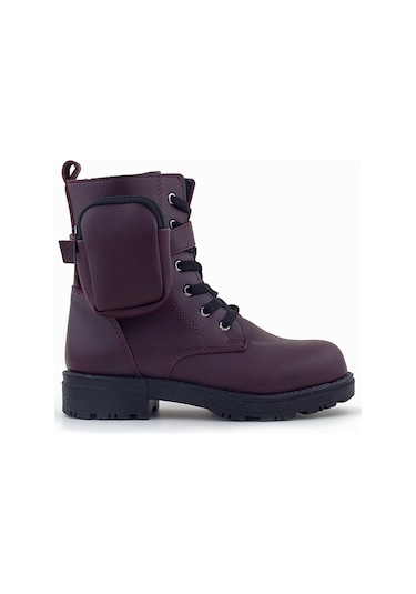 Rakerplus Bordo Fermuarlı Bağcıklı Cüzdanlı Kız Çocuk Bot Bordo