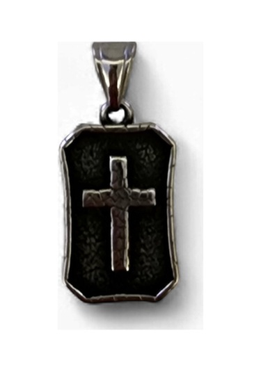 Dikdörtgen Çerçeveli Haç Çelik Kolye Ucu Silver