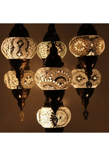 Dekoratif Mozaik Lamba 7 li Sarkıt Avize Renkli Desenli Lamba v3