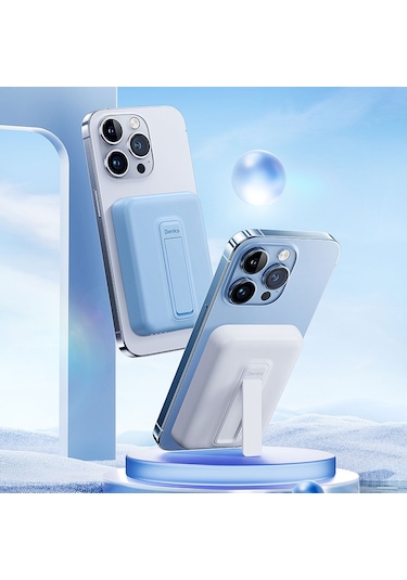 Magsafe Powerbank Benks Mp09 Magnetik Standlı İnce Tasarımlı Powerbank 6000mah 5w Mavi