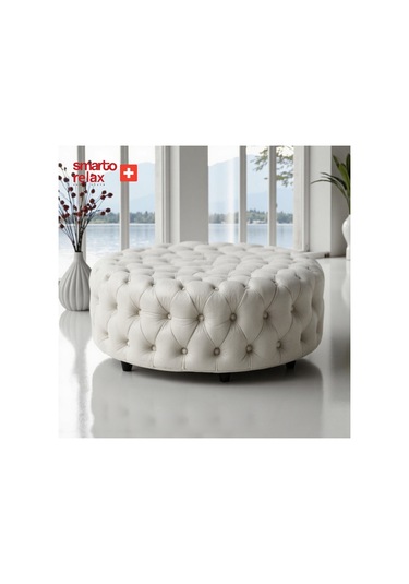 Smarto Relax Puf Evolene Ayaksız Kapitoneli Dekoratif 100x45 Cm Ekru Ekru