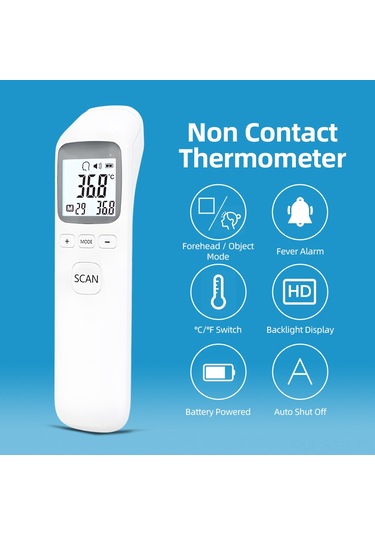 Springsun Beyaz Doku Dokunmadan Isı Ölçer - Lcd Ekranlı, Üç Renkli Arka Işık, Sıcaklık Alarmı, C/ F Dönüştürücü, 32 Veri Kaydı, 3-5cm Ölçüm Mesafesi