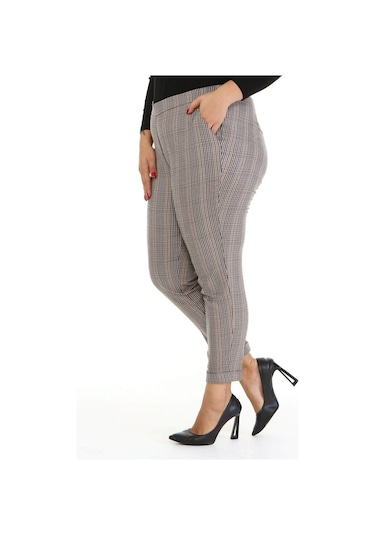 Ekose Arka Beli Lastikli Pantolon