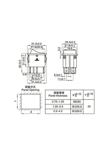 Kare On-off-on Işıklı Büyük Anahtar 6 Pinli Switch 10 Adet