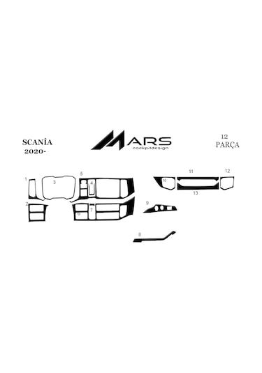 Scania R Konsol-torpido Kaplama 2020- 12 Parça-piano Black Piano Black