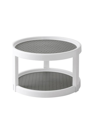 1 Adet Turntable Dönen Baharat Depolama Rafı Depolama Organizatörü Mutfak Çift Katman Gri