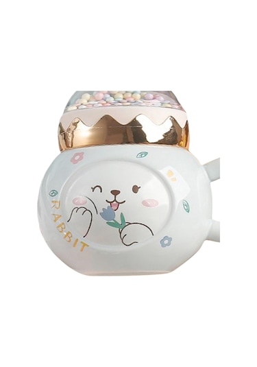 Suntek Sevimli Tavşan Kahve Kupaları Kapaklı Ve Ev Beyaz