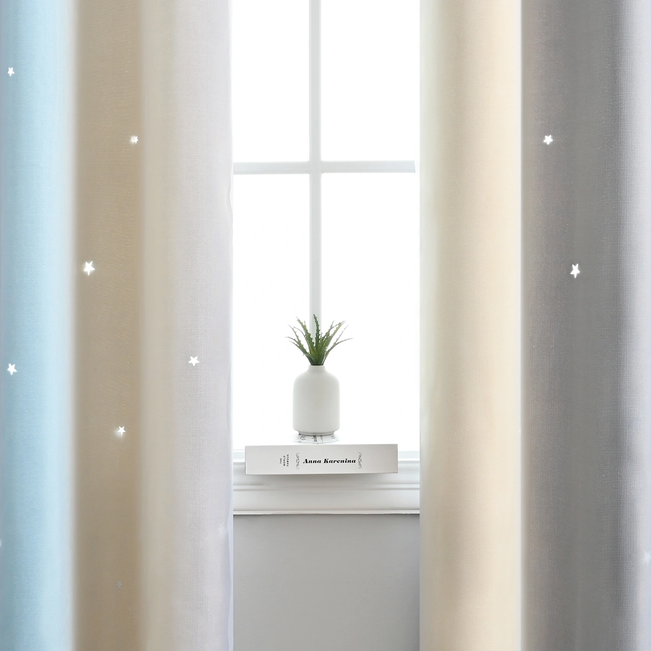 Youmex Yıldız Desenli İki Katlı Gölgelendirici Perde - Odalar İçin Isı Yalıtımı - Bej Rope İle 1 Adet 100x130cm