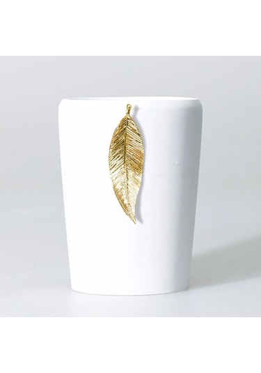 By Selim Home Leaf Polyester 5 Parça Banyo Seti Beyaz - Altın Beyaz